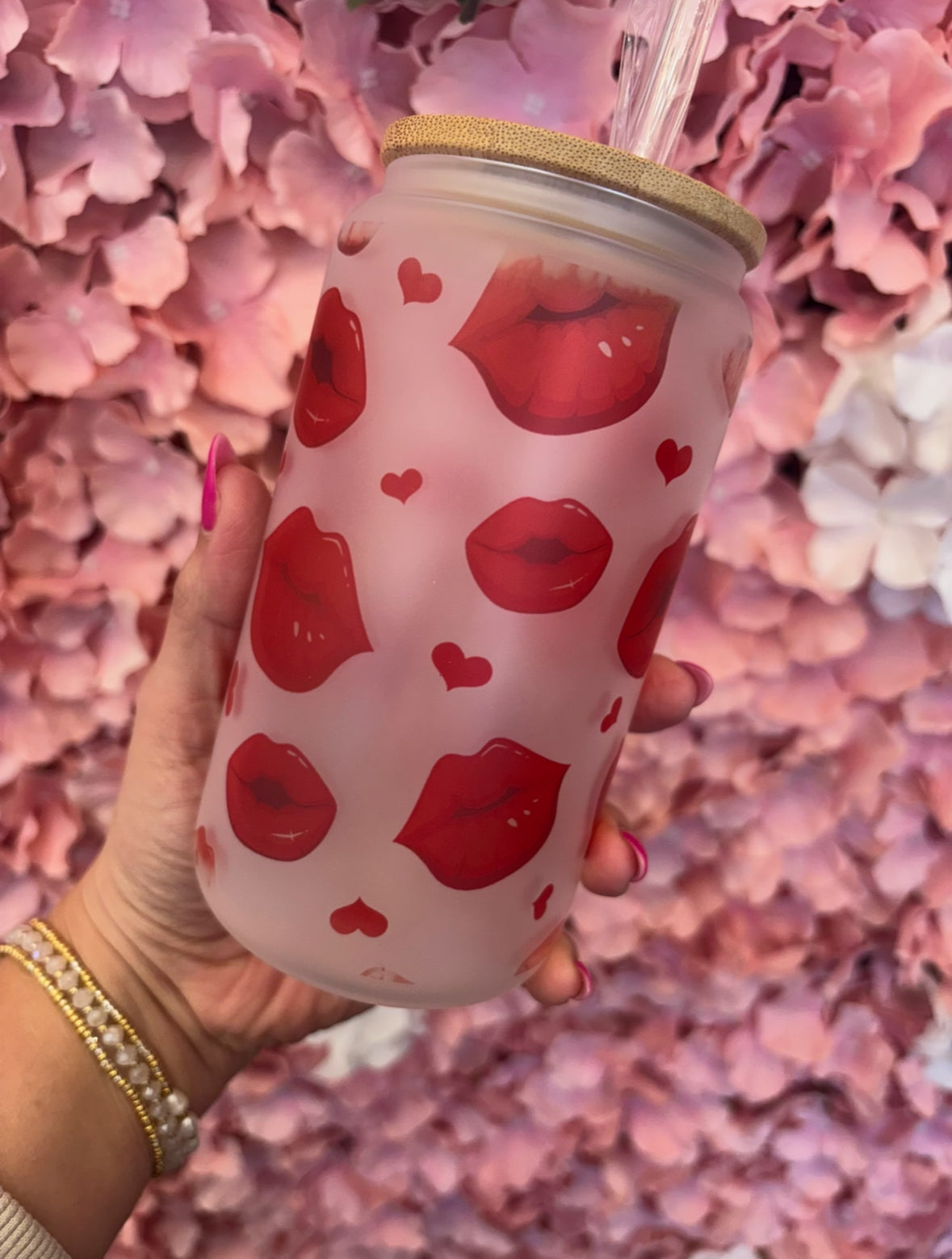 Valentine's Kisses Frosted Glass Cup